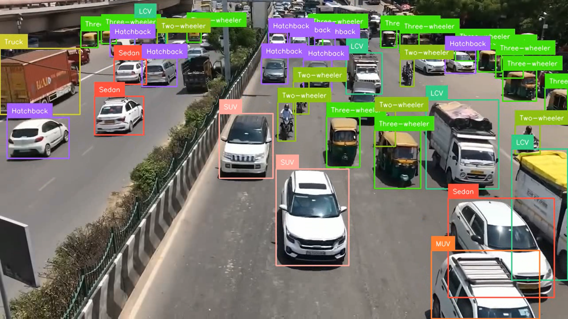 UrbanFlow detection output showing vehicle counts and class breakdown